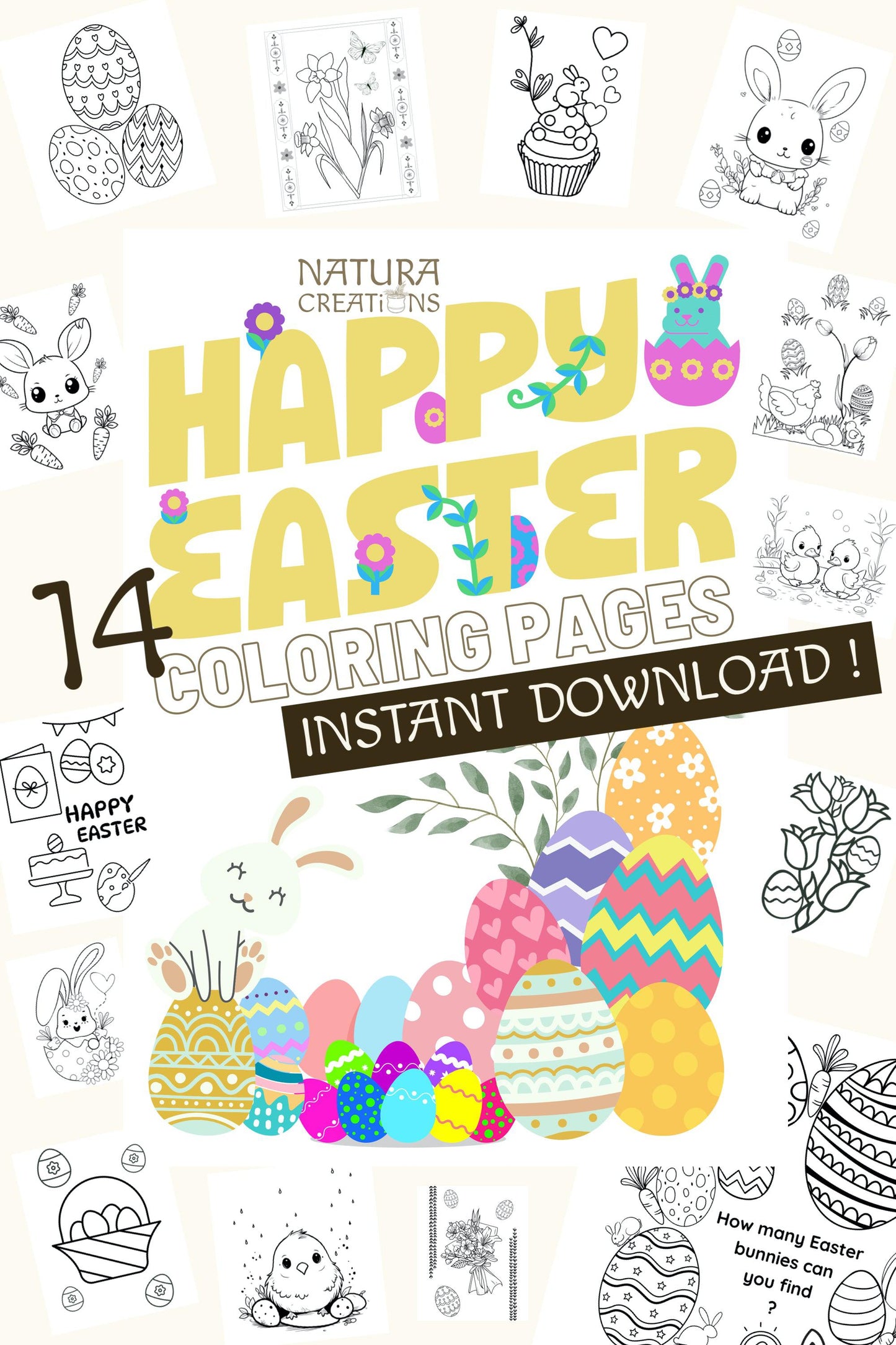 Happy Easter Coloring Pages ⪼ Instant PDF Download
