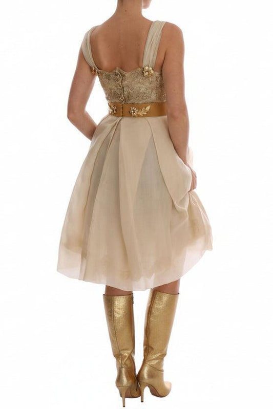 Dolce & Gabbana Gold Silk Crystal Embellished Dress