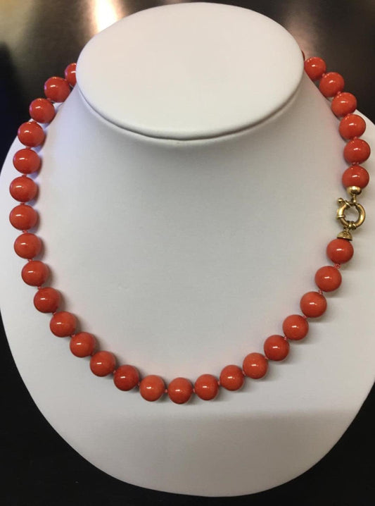 Precious Coral Necklace ⪼ Natural Red Color Coral Necklace with Gold Clasp