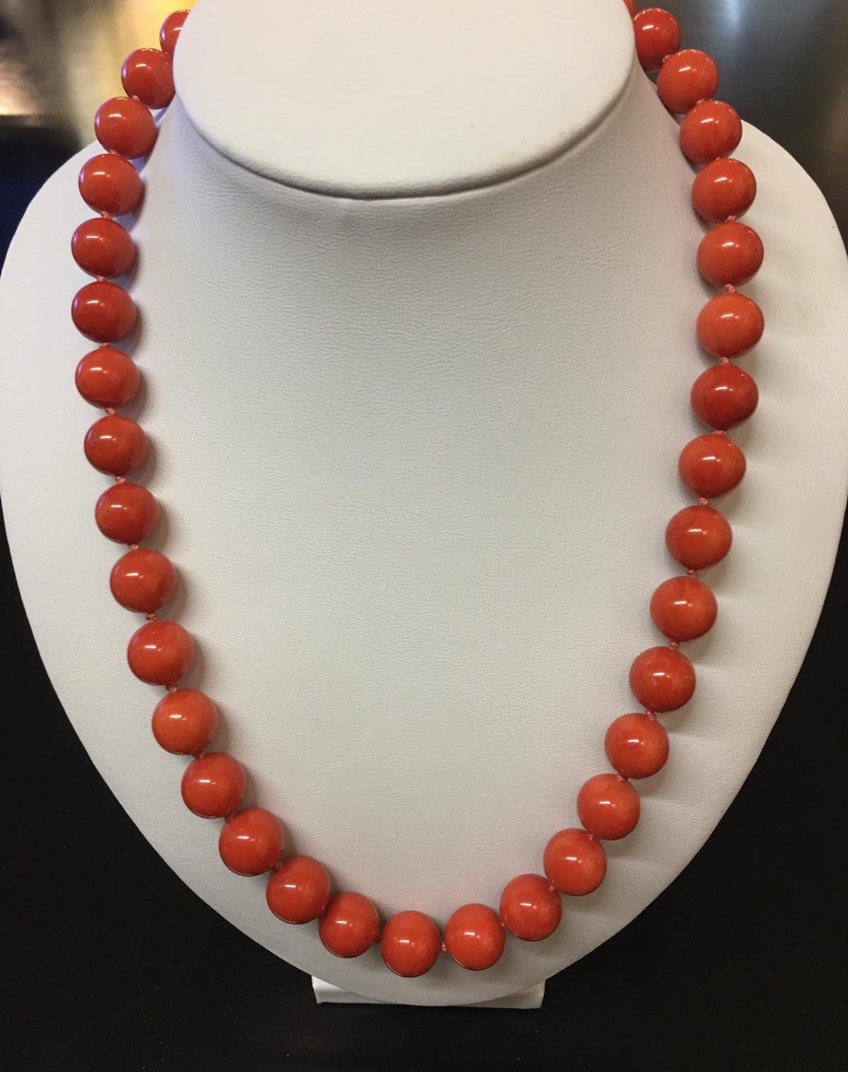 Precious Coral Necklace ⪼ Natural Red Color Coral Necklace with Gold Clasp