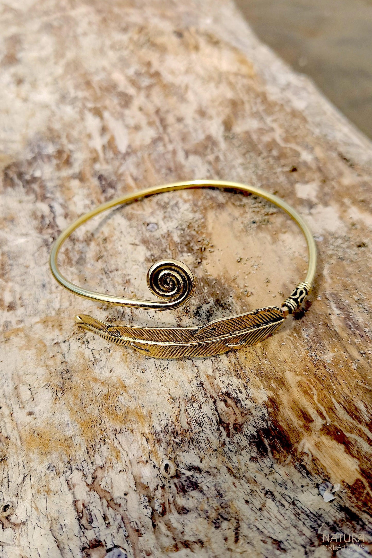 Spiral Feather Bracelet ๑ Adjustable Brass Bracelet