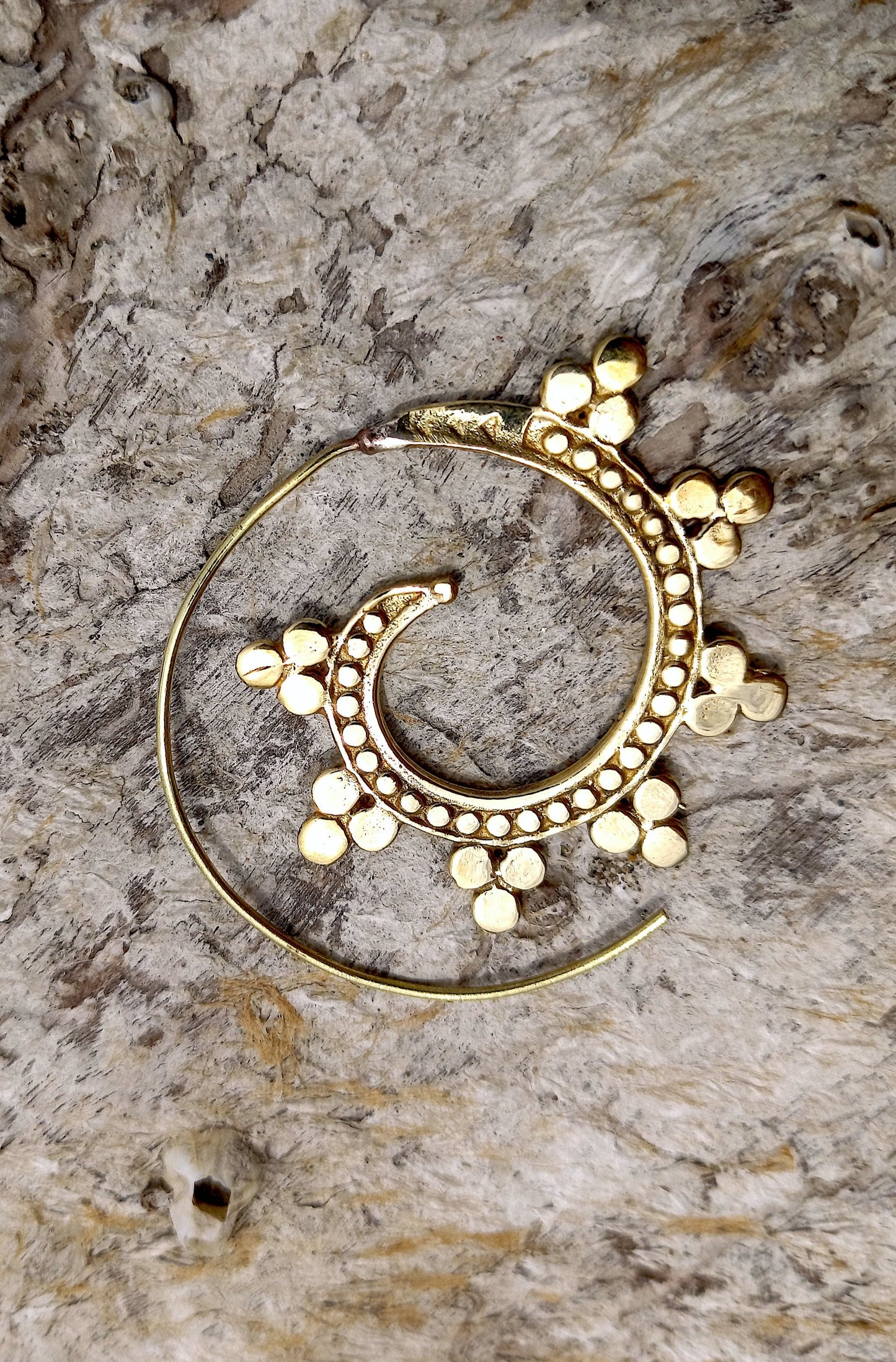 Spiral Tribal Dots Earrings ⪼ Handmade Brass Earrings