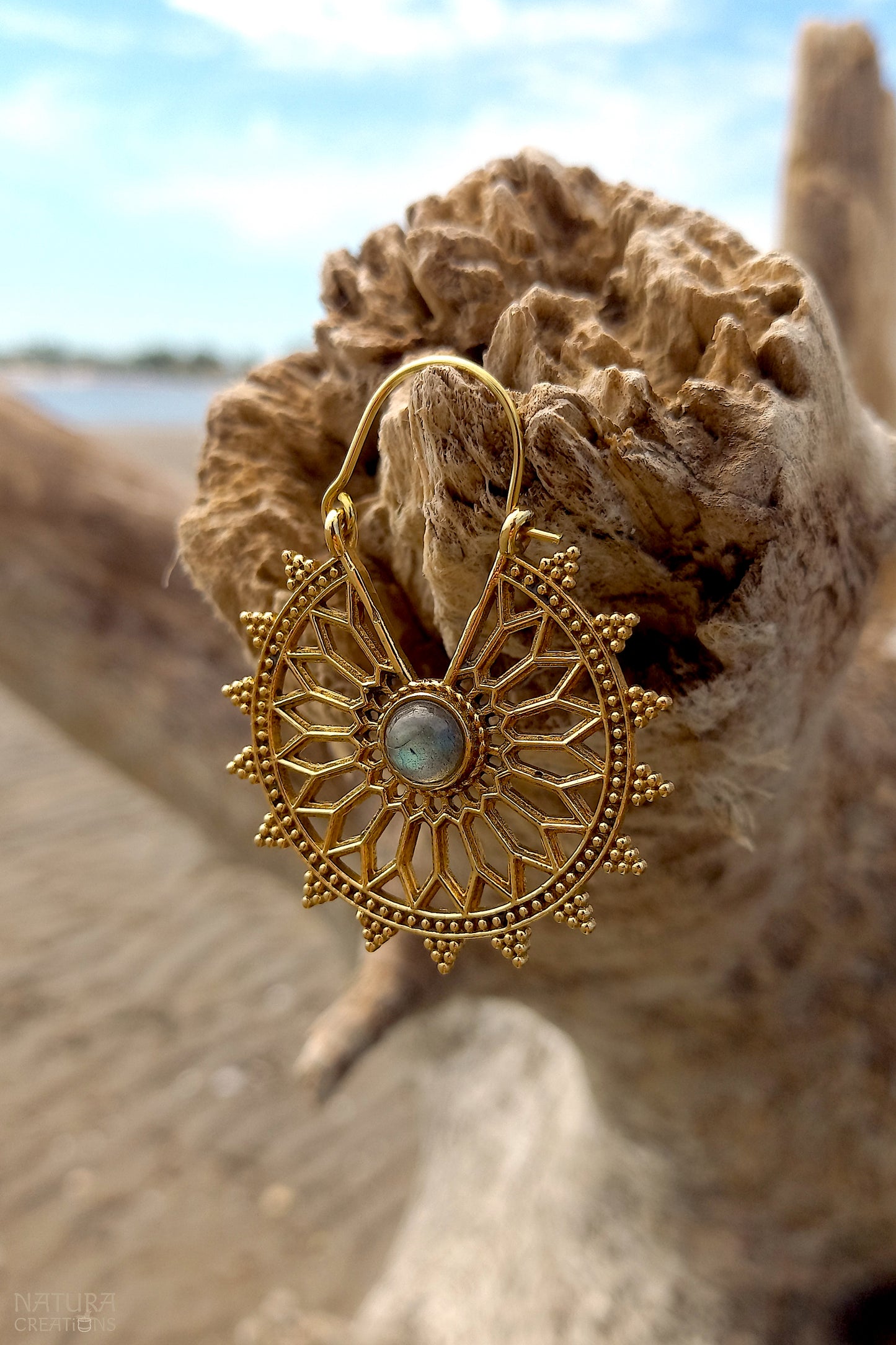 Tribal Lotus Earrings ⪼ Handmade Brass Earrings
