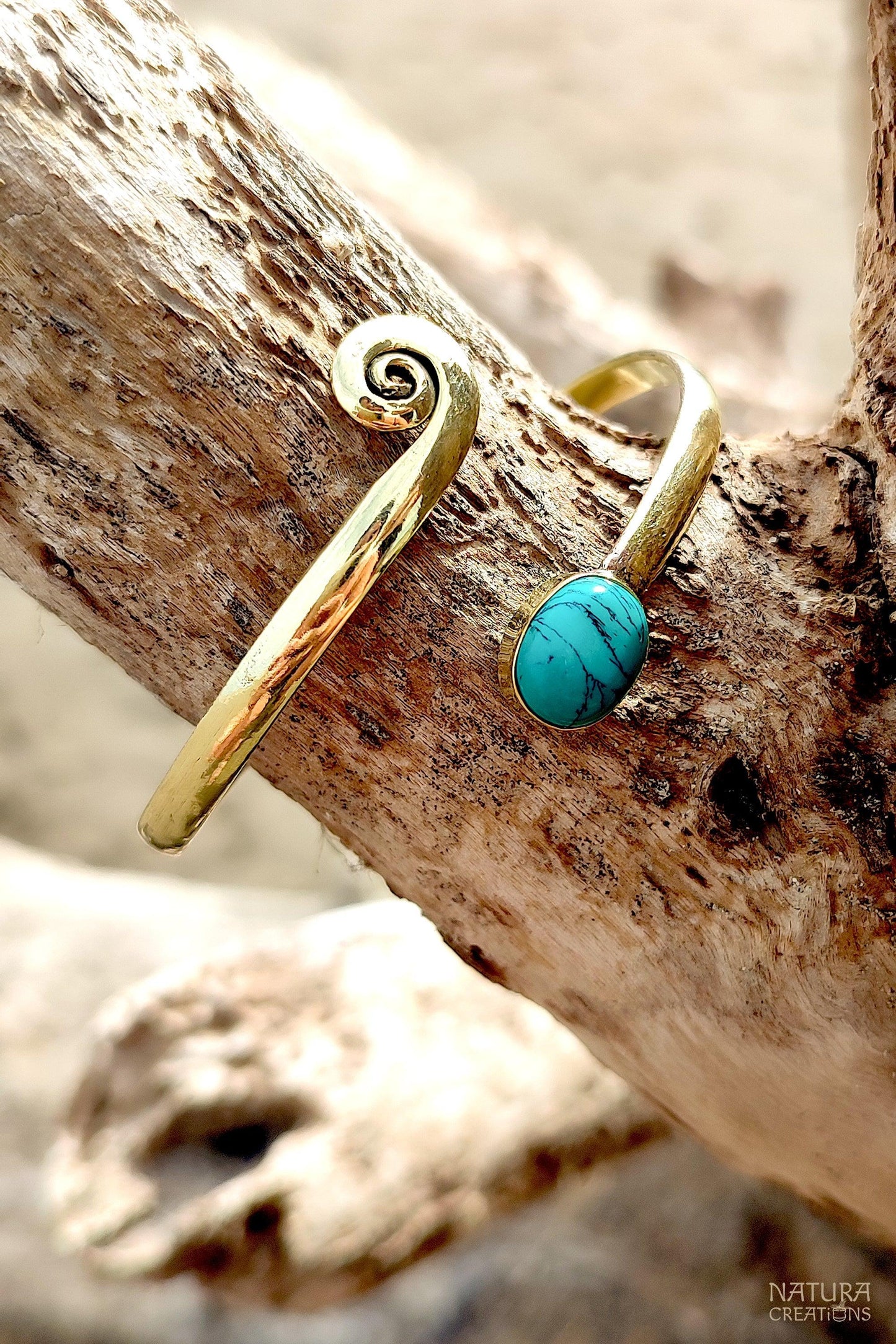 Spiral Stone Bracelet ๑ Adjustable Brass Bracelet