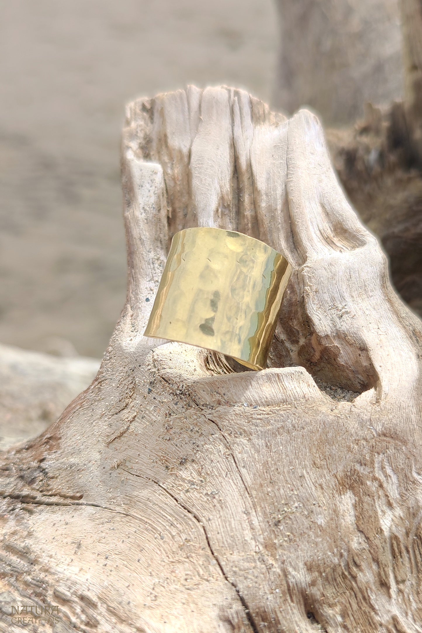 Wide Ahana Ring ⪼ Hand Hammered Brass Ring
