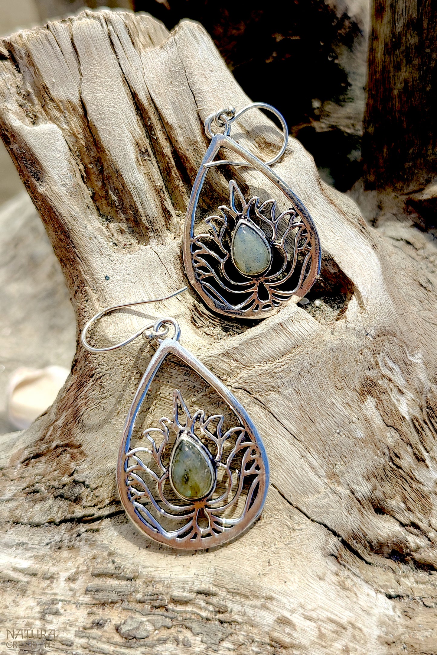 Lotus Drop Earrings with Center Stone