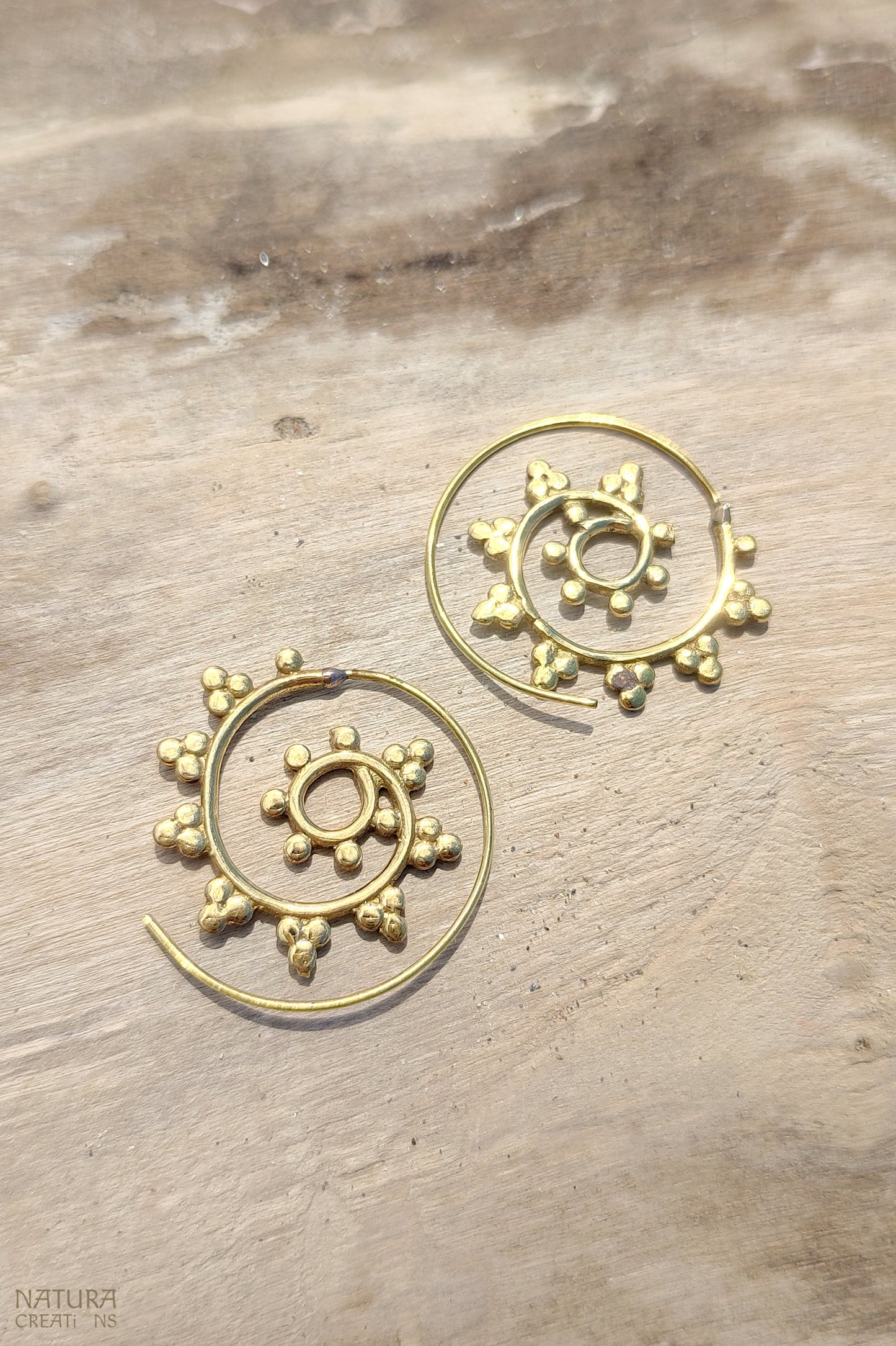 Spiral Triangle Dots Earrings ⪼ Handmade Brass Earrings