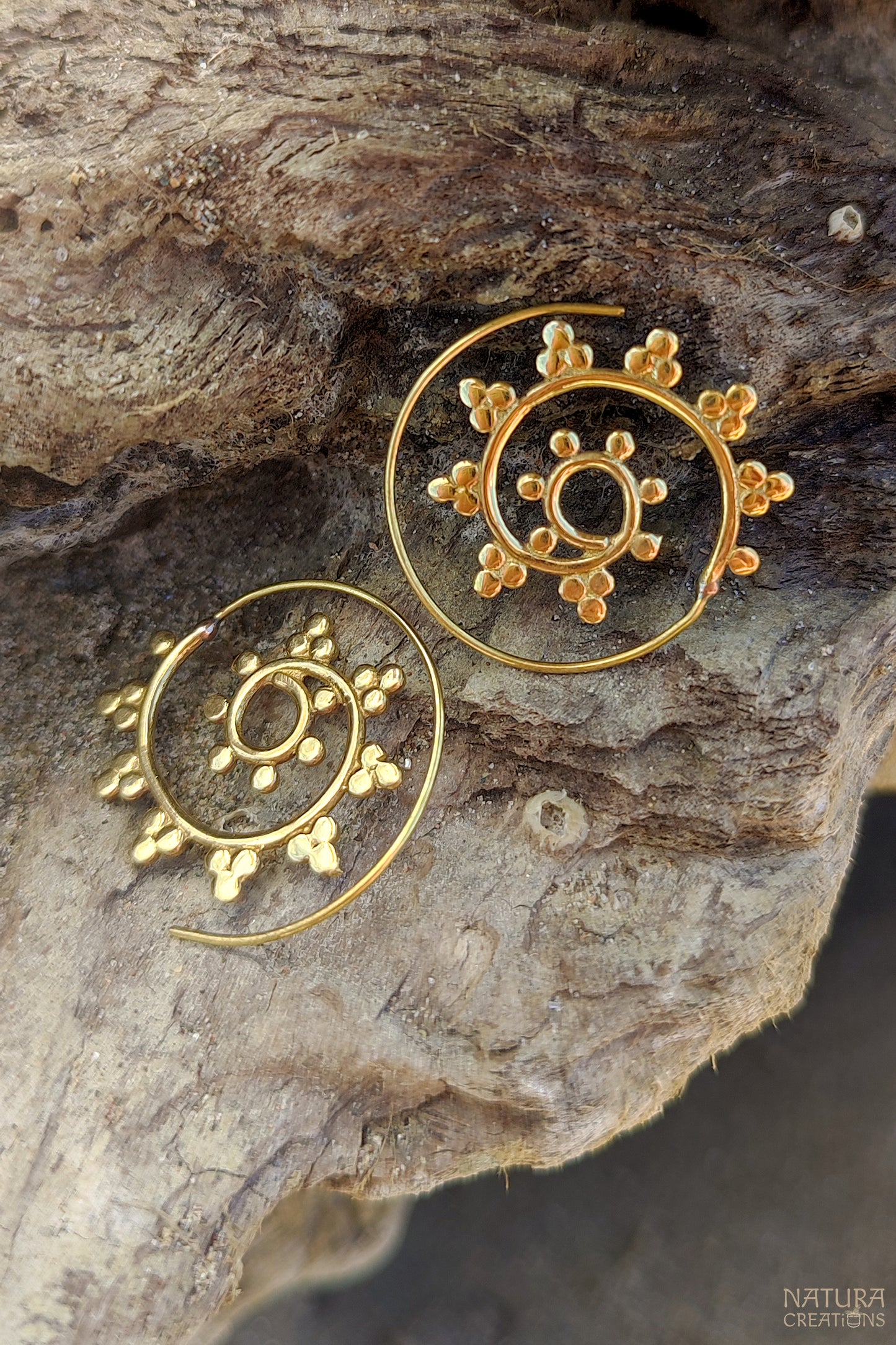 Spiral Triangle Dots Earrings ⪼ Handmade Brass Earrings