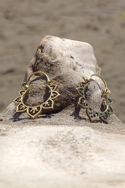 Small Flower Hoop Earrings ⪼ Handmade Brass Earrings