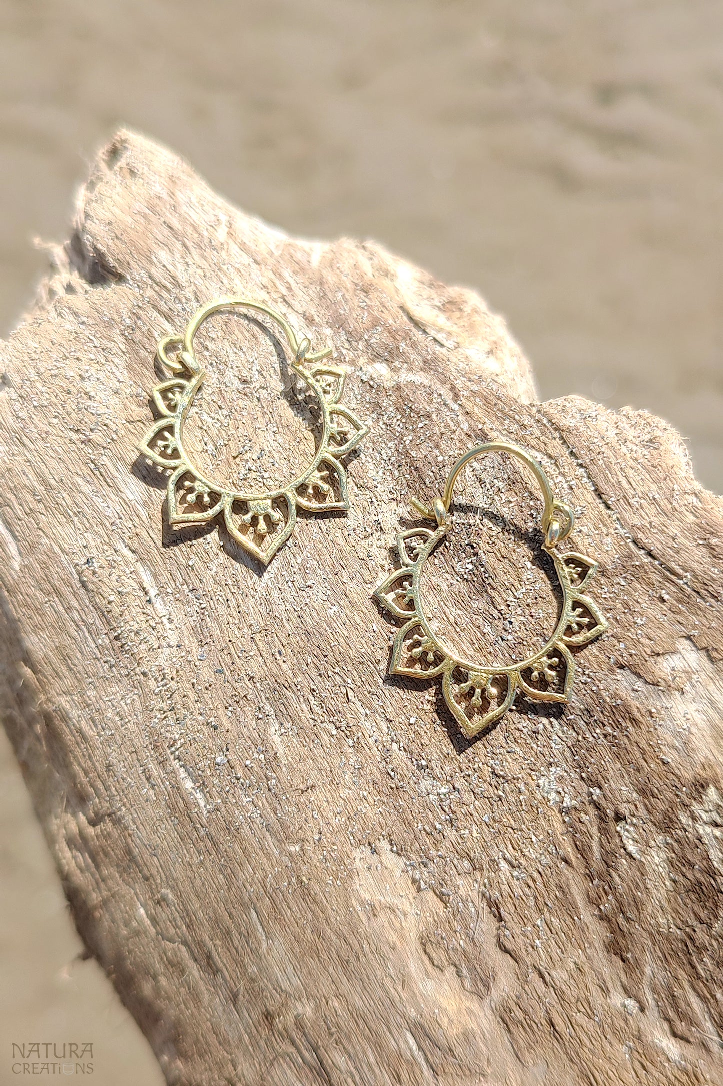 Small Flower Hoop Earrings ⪼ Handmade Brass Earrings