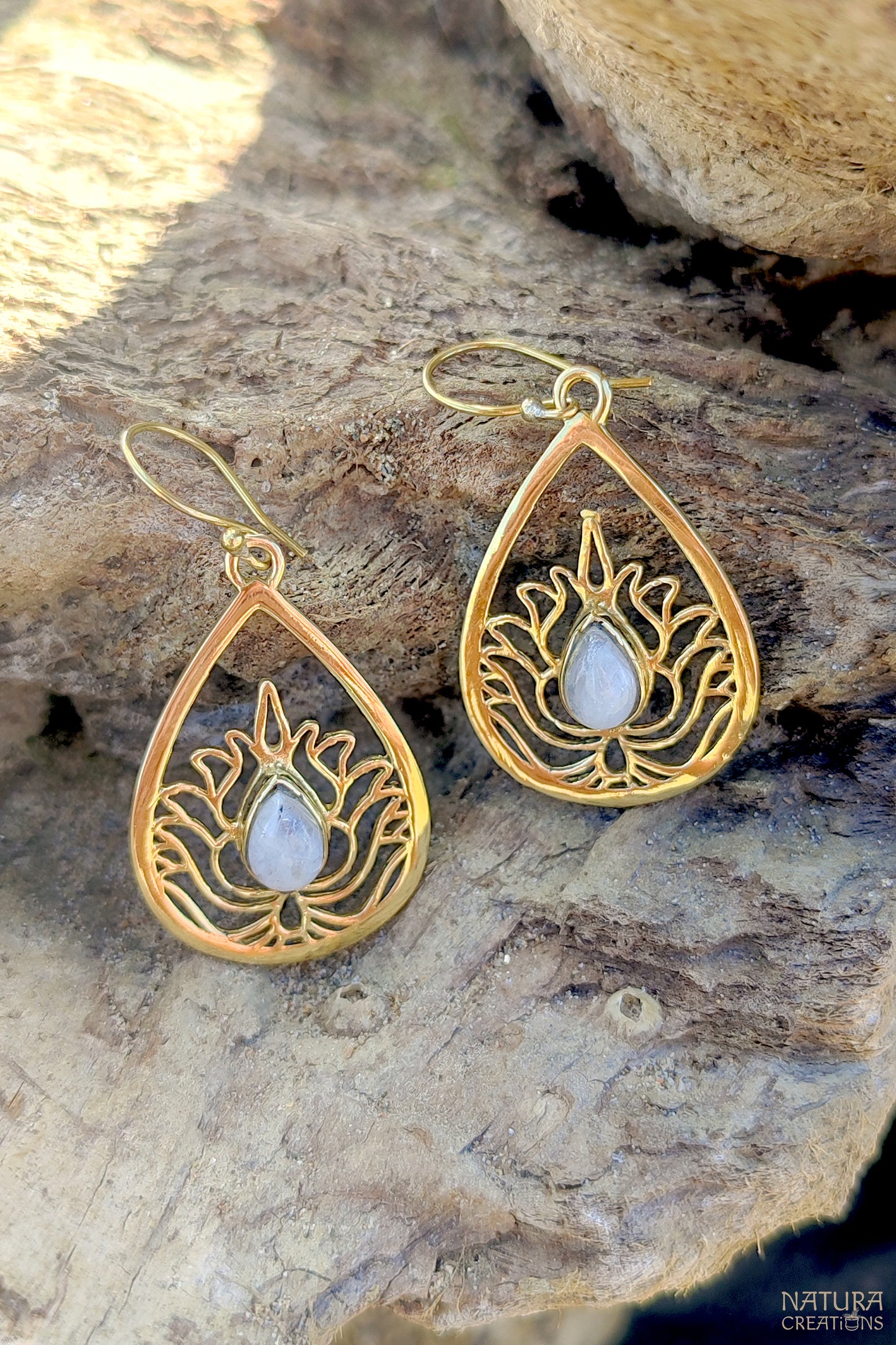 Lotus Drop Earrings with Center Stone
