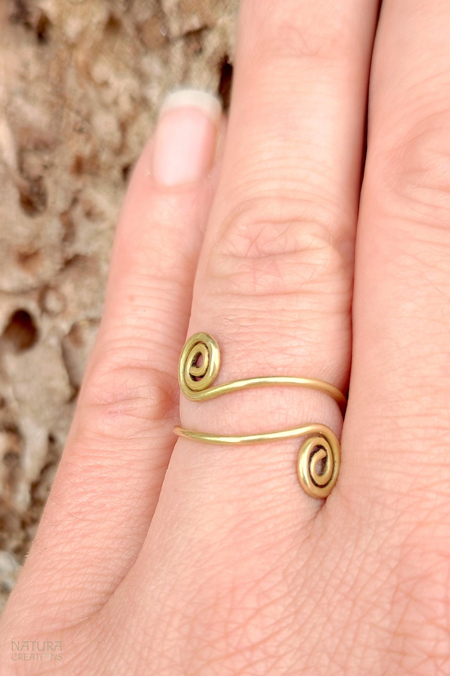 Spiral Brass Ring ꩜ Handmade Finger or Toe Ring