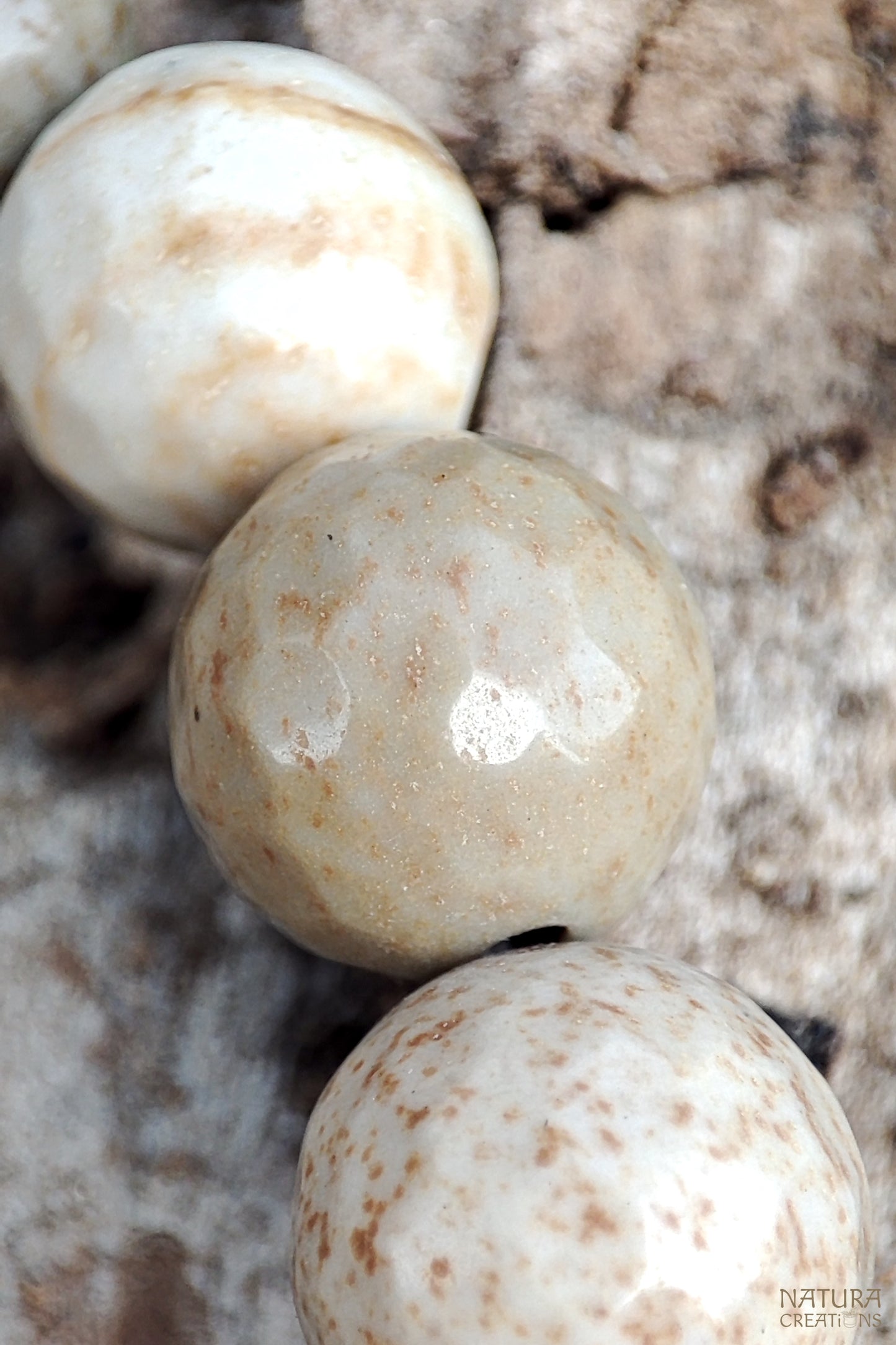 Beige Jasper Beaded Bracelet ⪼ Honeycomb Cut