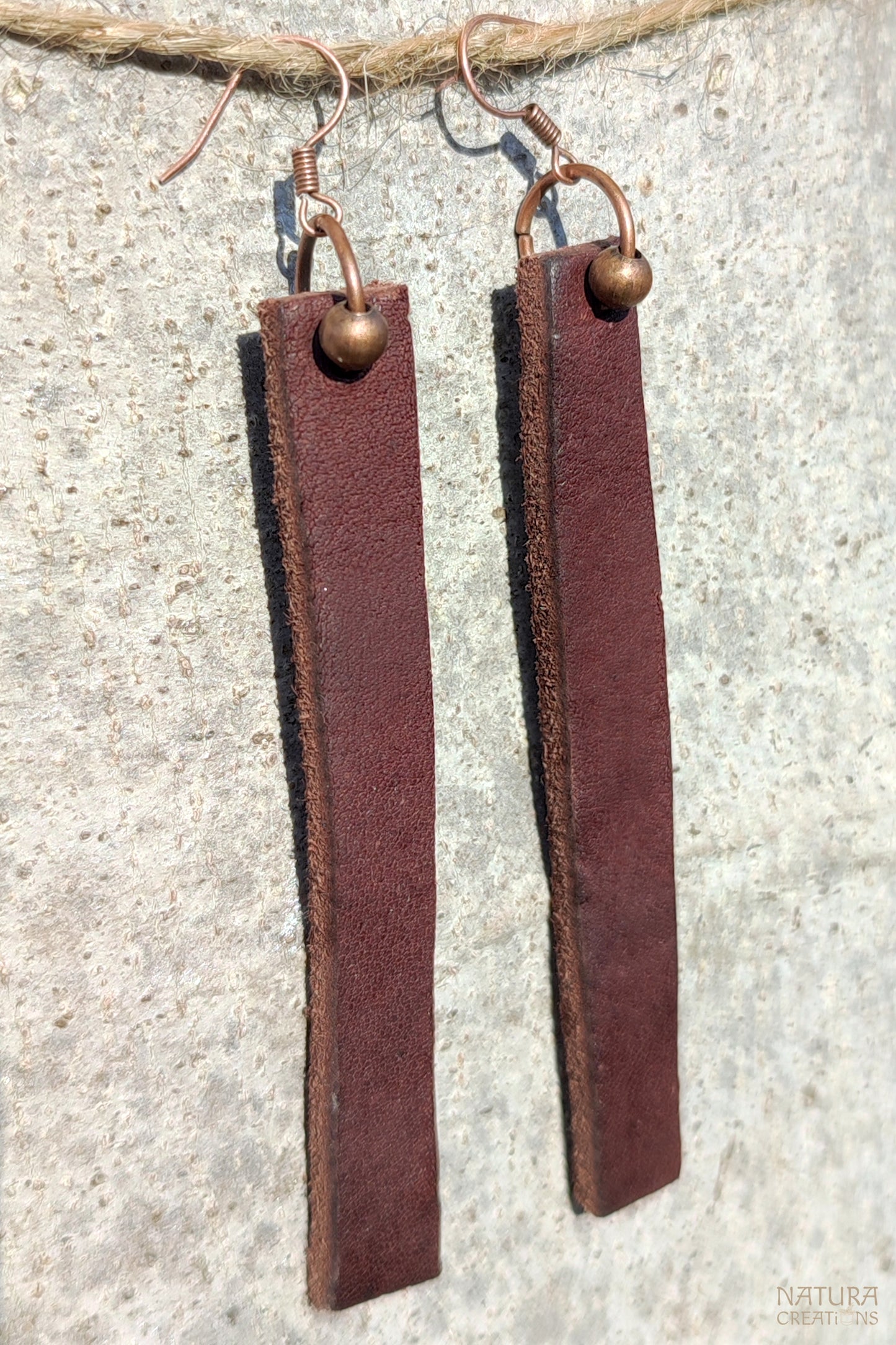 Long Handcrafted Leather Bar Earrings