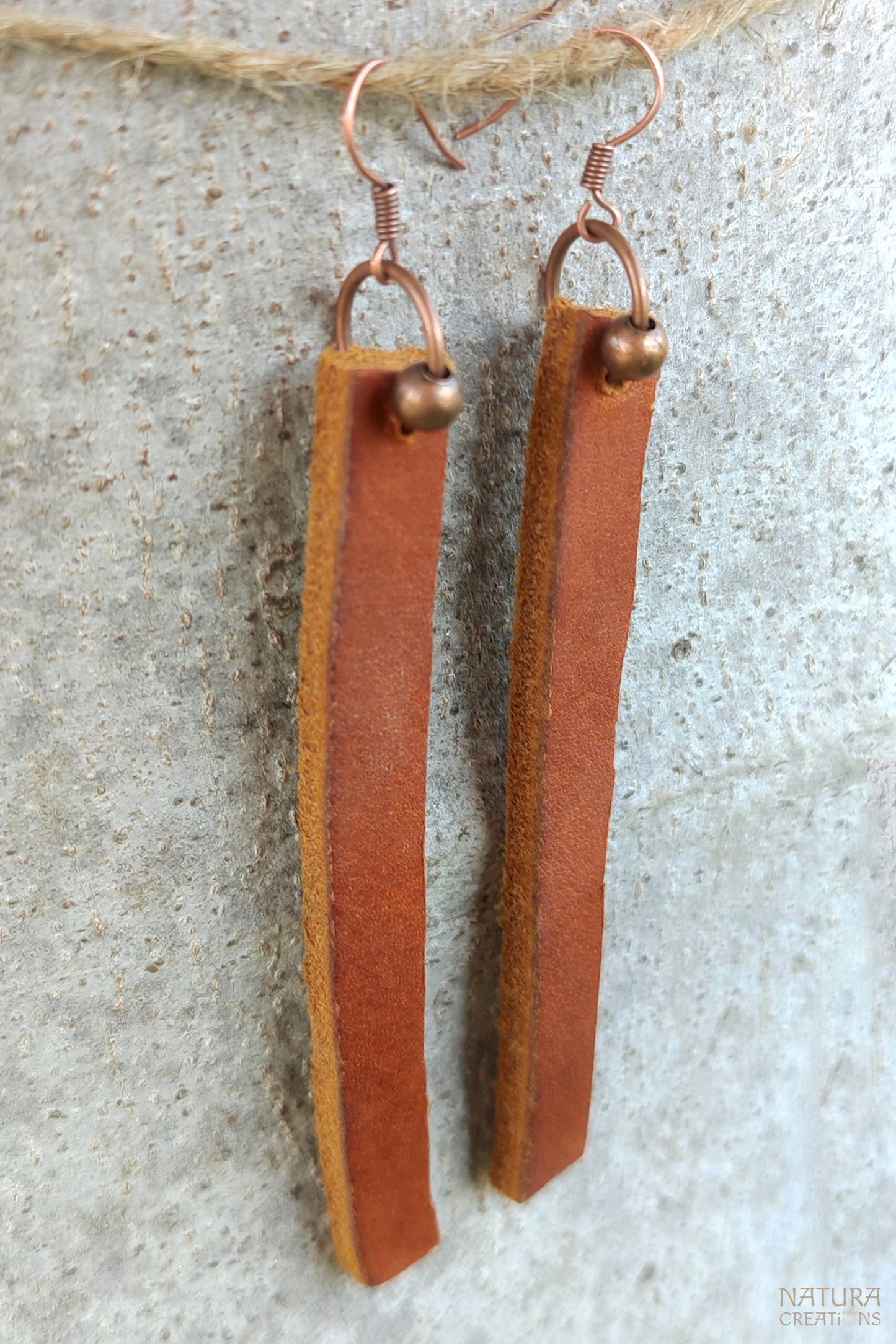 Long Handcrafted Leather Bar Earrings