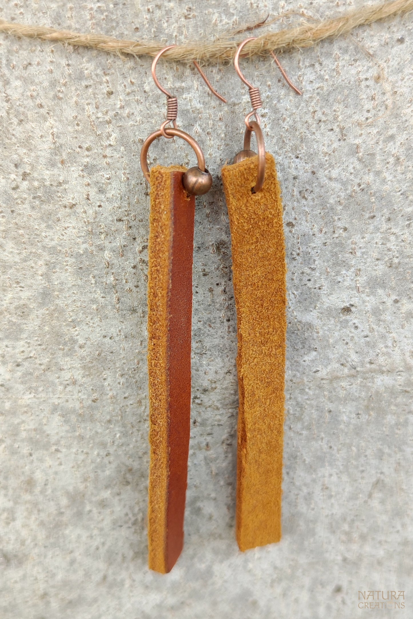 Long Handcrafted Leather Bar Earrings