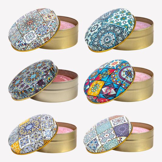 Natürliche Olivenölseife in dekorativer Dose - 6er Set - Mozaik - Duftmix