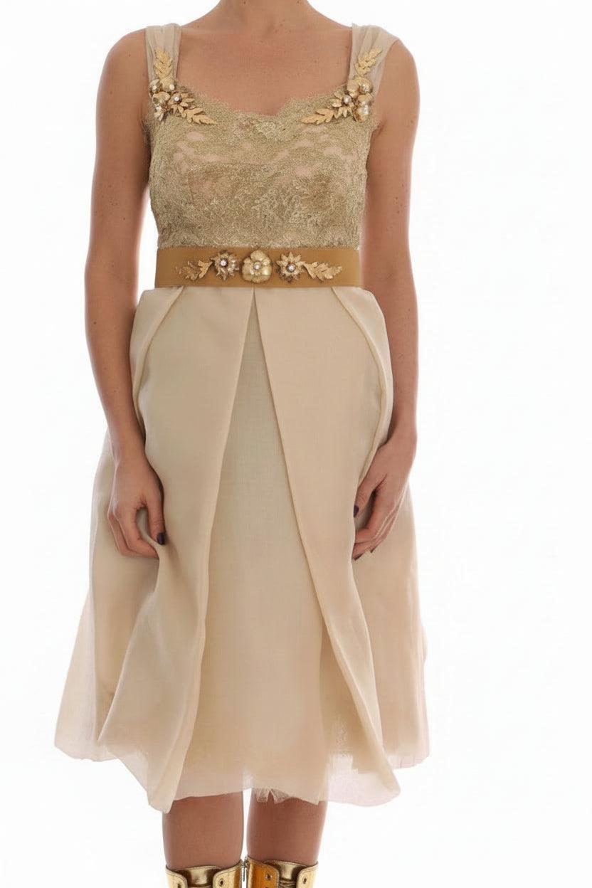 Dolce & Gabbana Gold Silk Crystal Embellished Dress