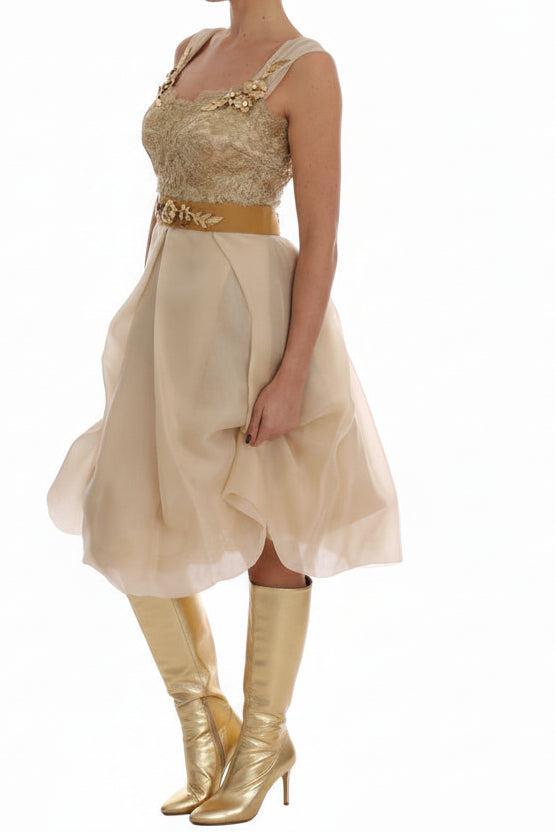 Dolce & Gabbana Gold Silk Crystal Embellished Dress