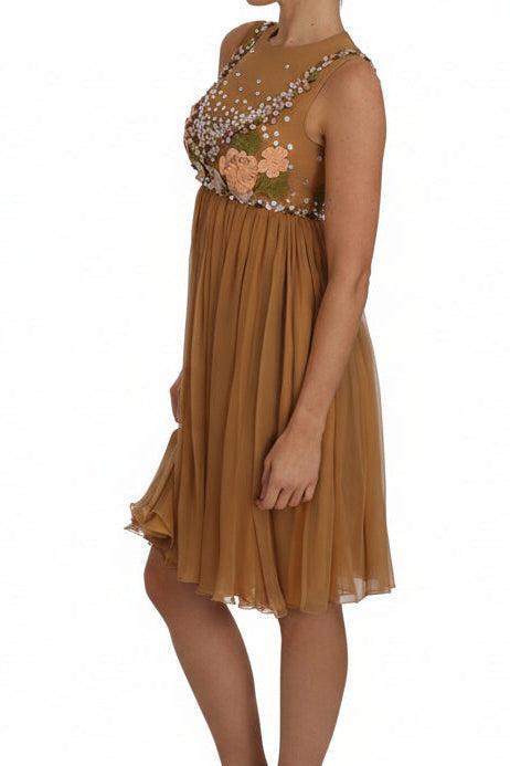 Dolce & Gabbana Crystal Silk Gold A-Line Gown Dress