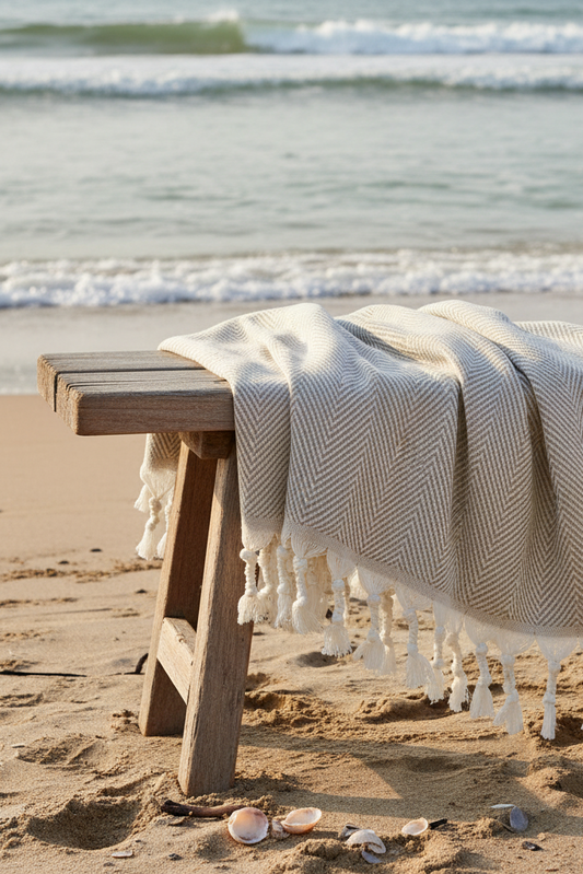 Tagesdecke | Bettüberwurf | Sofaüberwurf | 150 x 200 cm | 100% Baumwolle | Beige