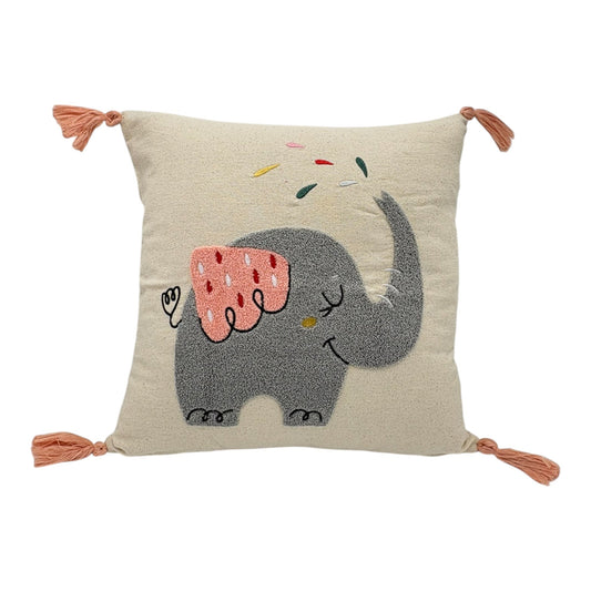 Dekokissen mit Punch Stickerei - Kids - Elefant Pink - 43 x 43cm