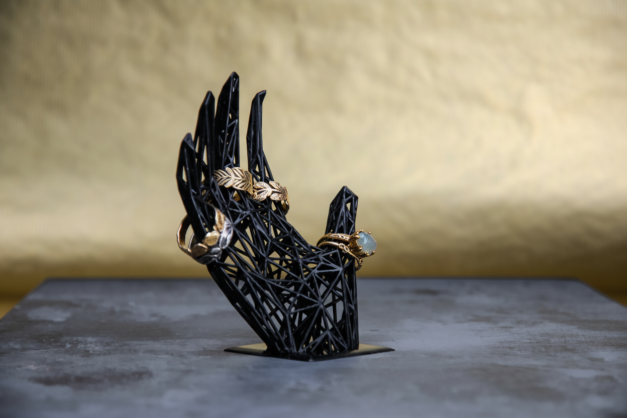 Resin Ring Holder – Black Jewelry Display for Modern Bathroom Decor