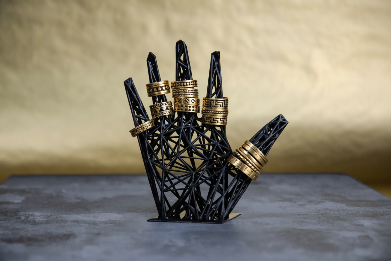 Resin Ring Holder – Black Jewelry Display for Modern Bathroom Decor