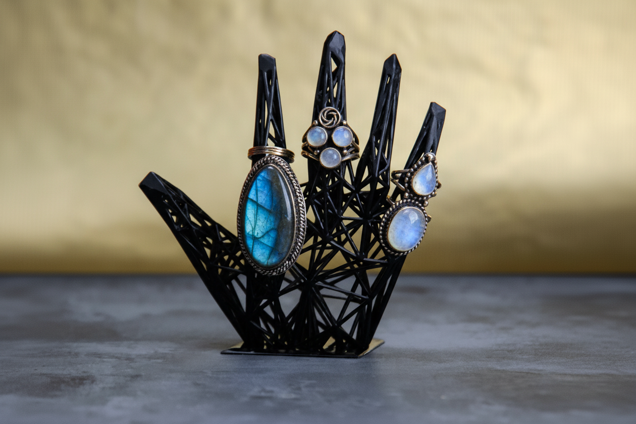 Resin Ring Holder – Black Jewelry Display for Modern Bathroom Decor