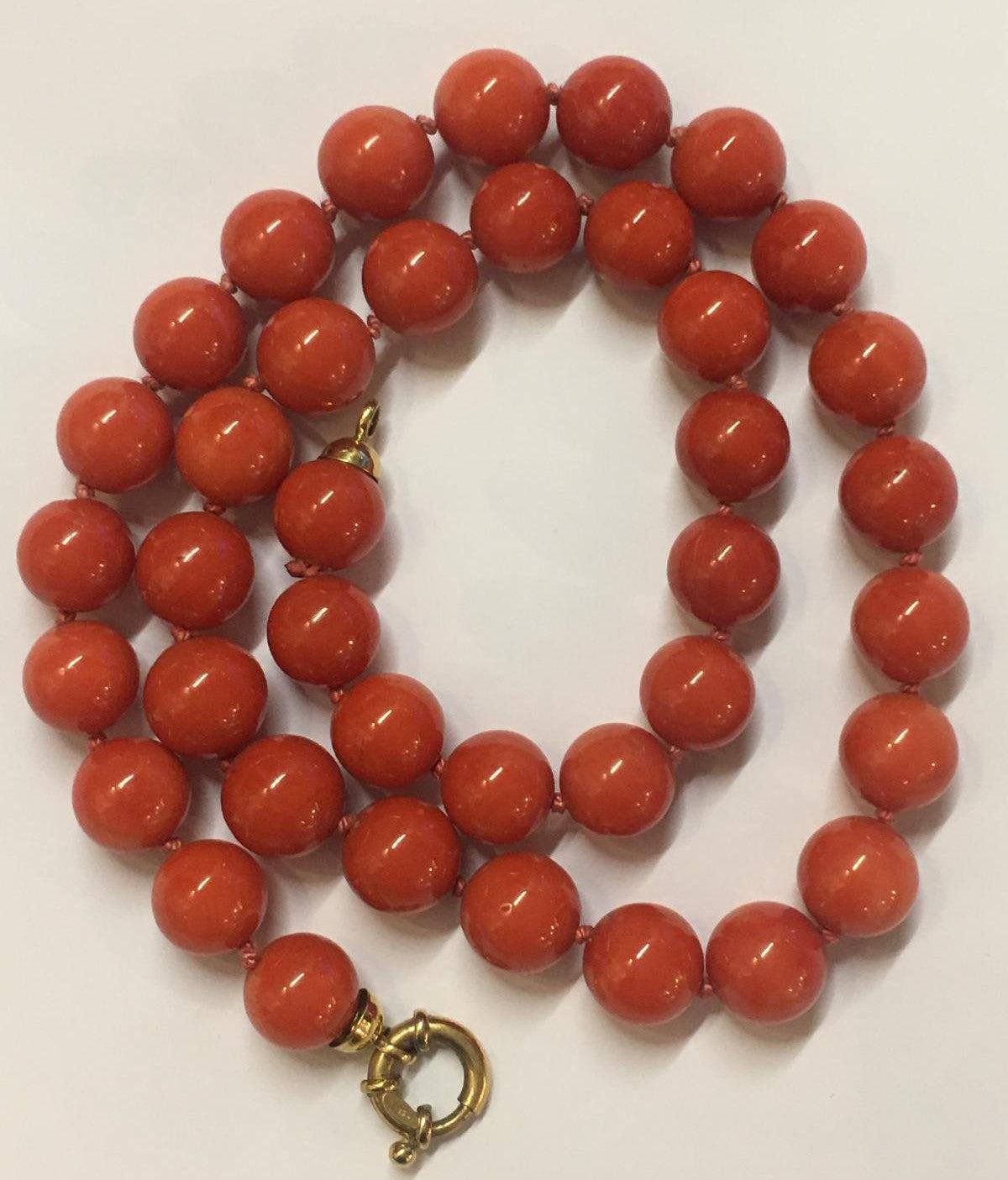 Precious Coral Necklace ⪼ Natural Red Color Coral Necklace with Gold Clasp