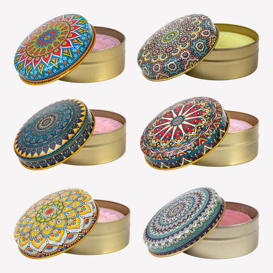 Natürliche Olivenölseife in dekorativer Dose - 6er Set - Mandala - Duftmix