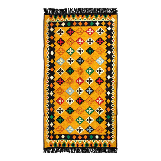 Teppich mit Kilim Motiven - Gelb - 150x80x1cm