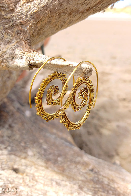 Spiral Water Earrings ⪼ Handmade Brass Earrings