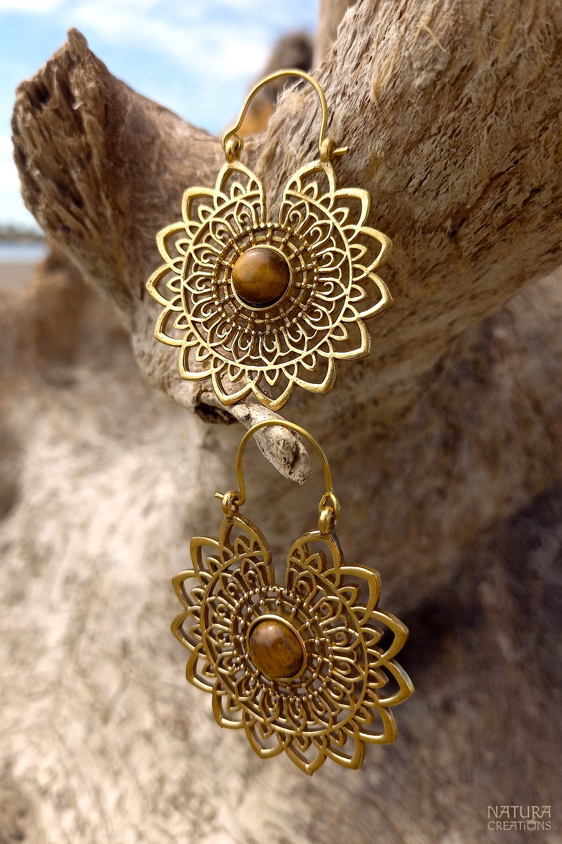 Mandala Flower Earrings ⪼ Handmade Brass Earrings