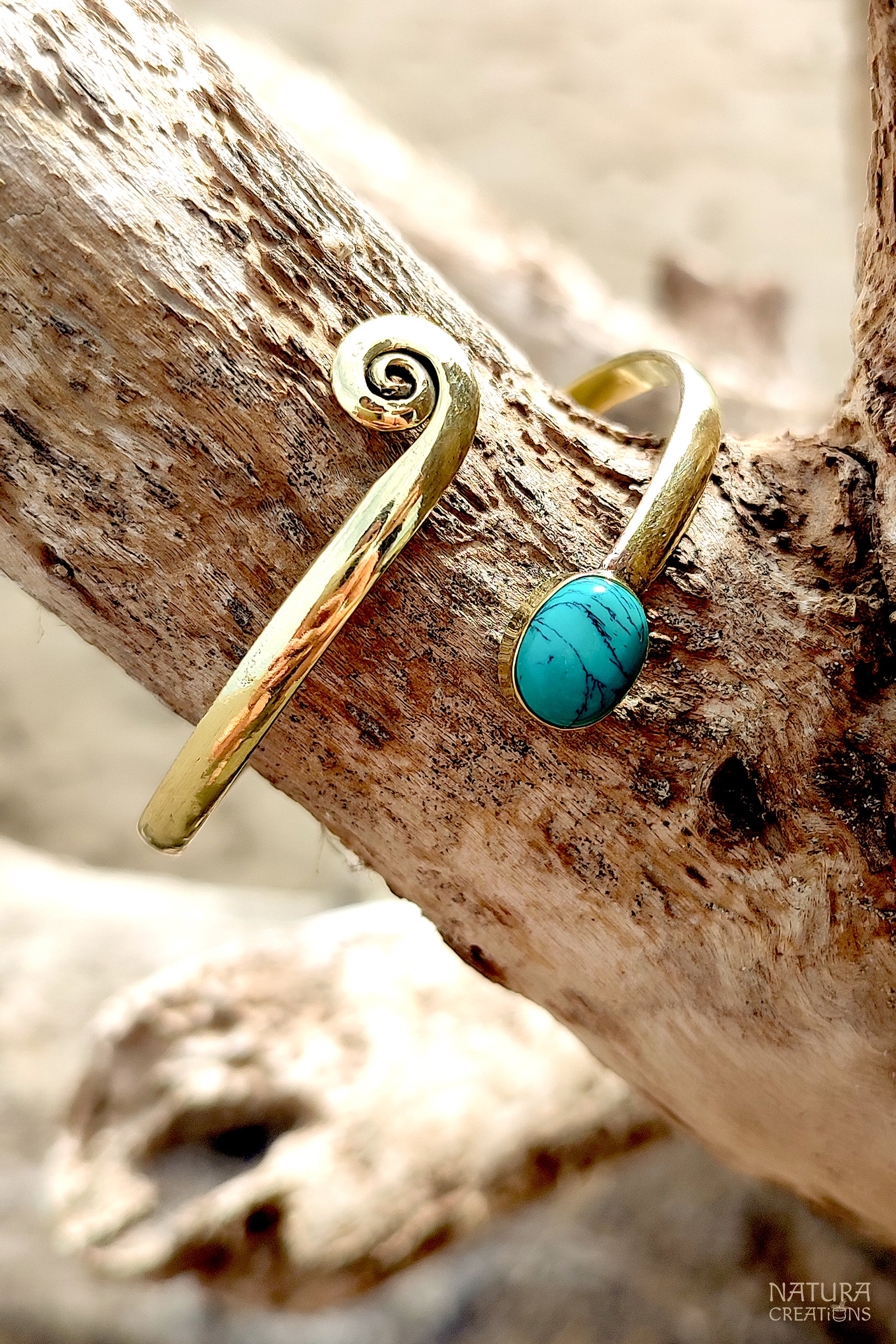 Spiral Stone Bracelet ๑ Adjustable Brass Bracelet