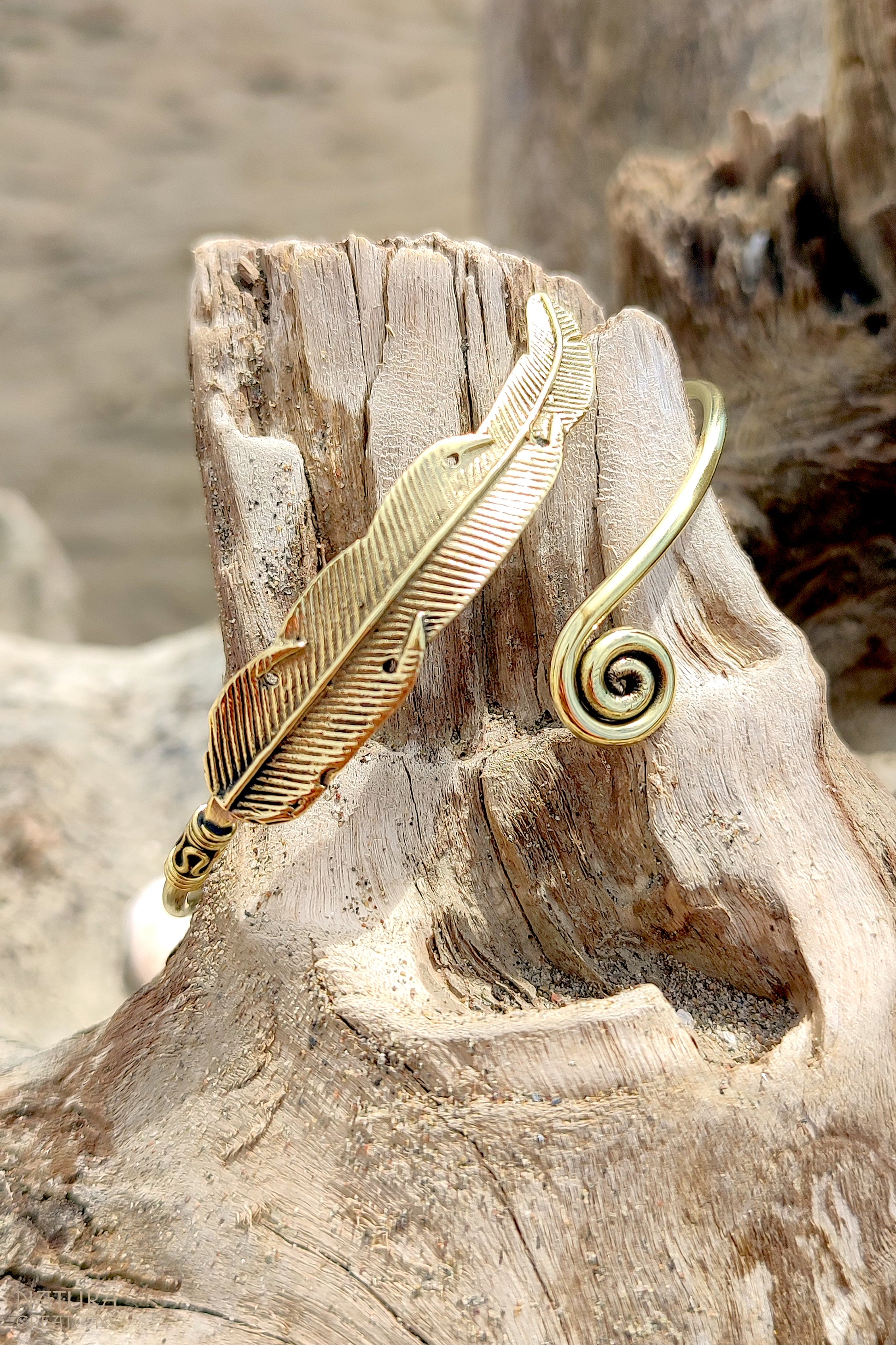 Spiral Feather Bracelet ๑ Adjustable Brass Bracelet