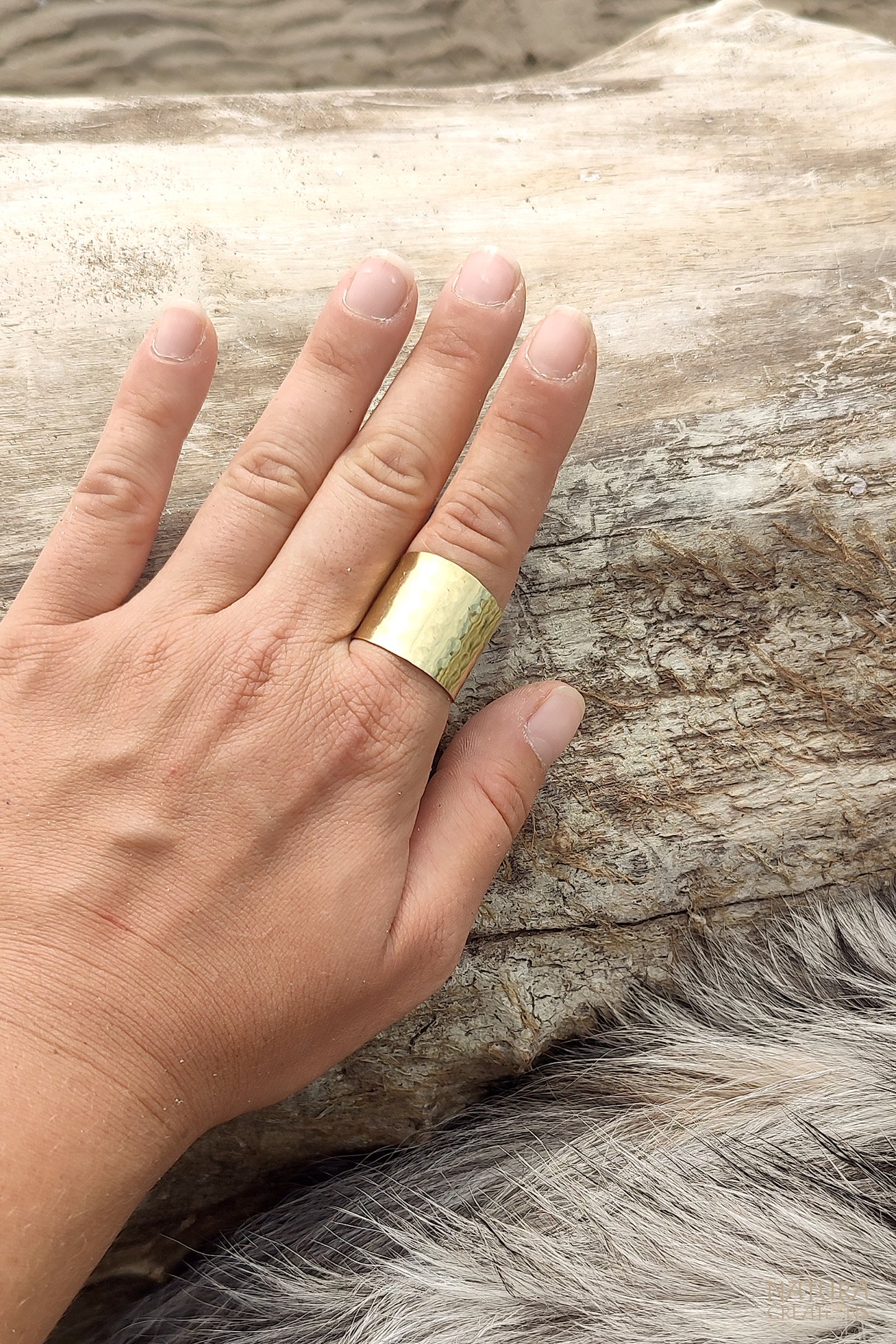 Wide Ahana Ring ⪼ Hand Hammered Brass Ring
