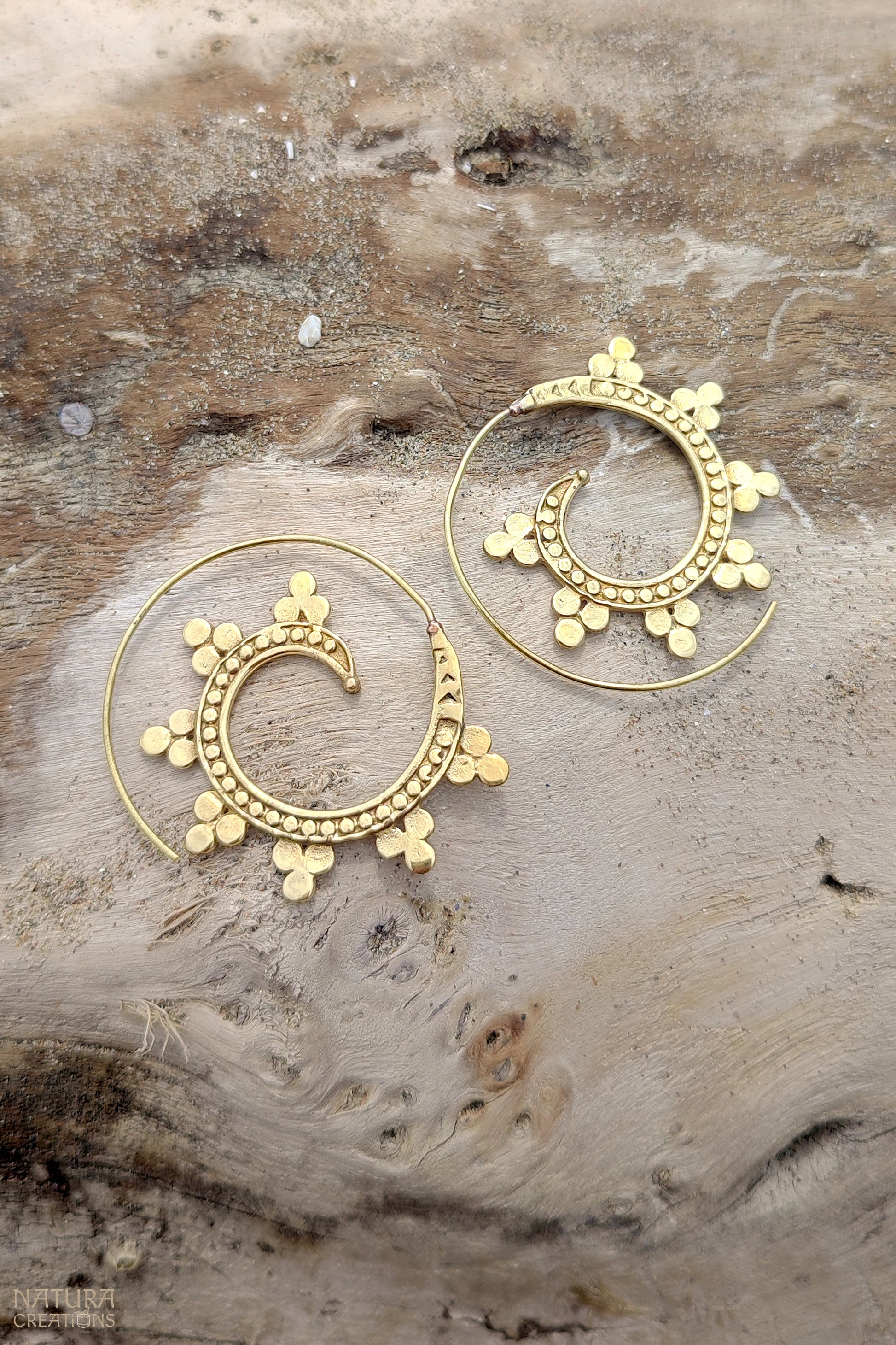 Spiral Tribal Dots Earrings ⪼ Handmade Brass Earrings