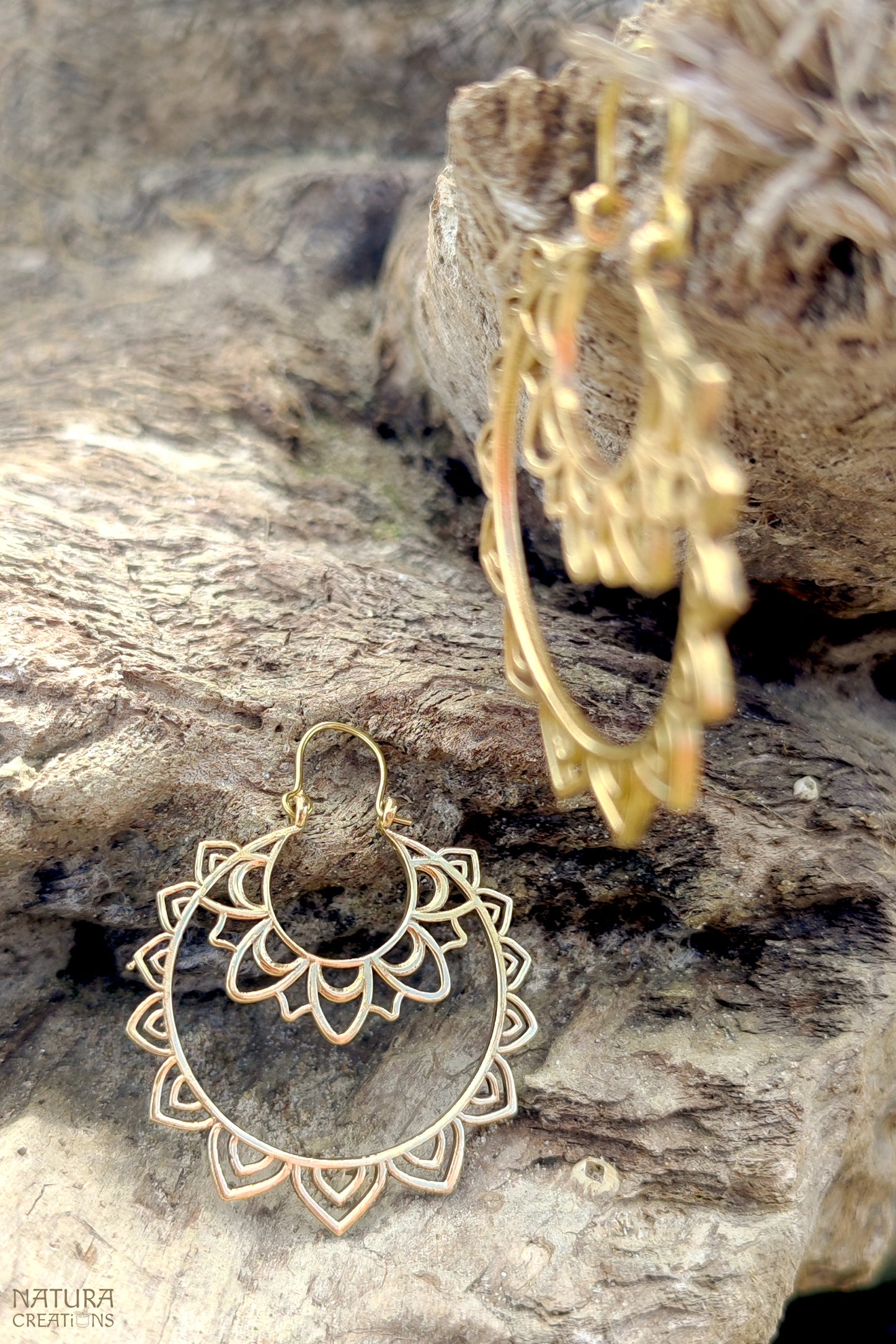 Nandana Earrings ⪼ Handmade Double Flower Hoop Brass Earrings