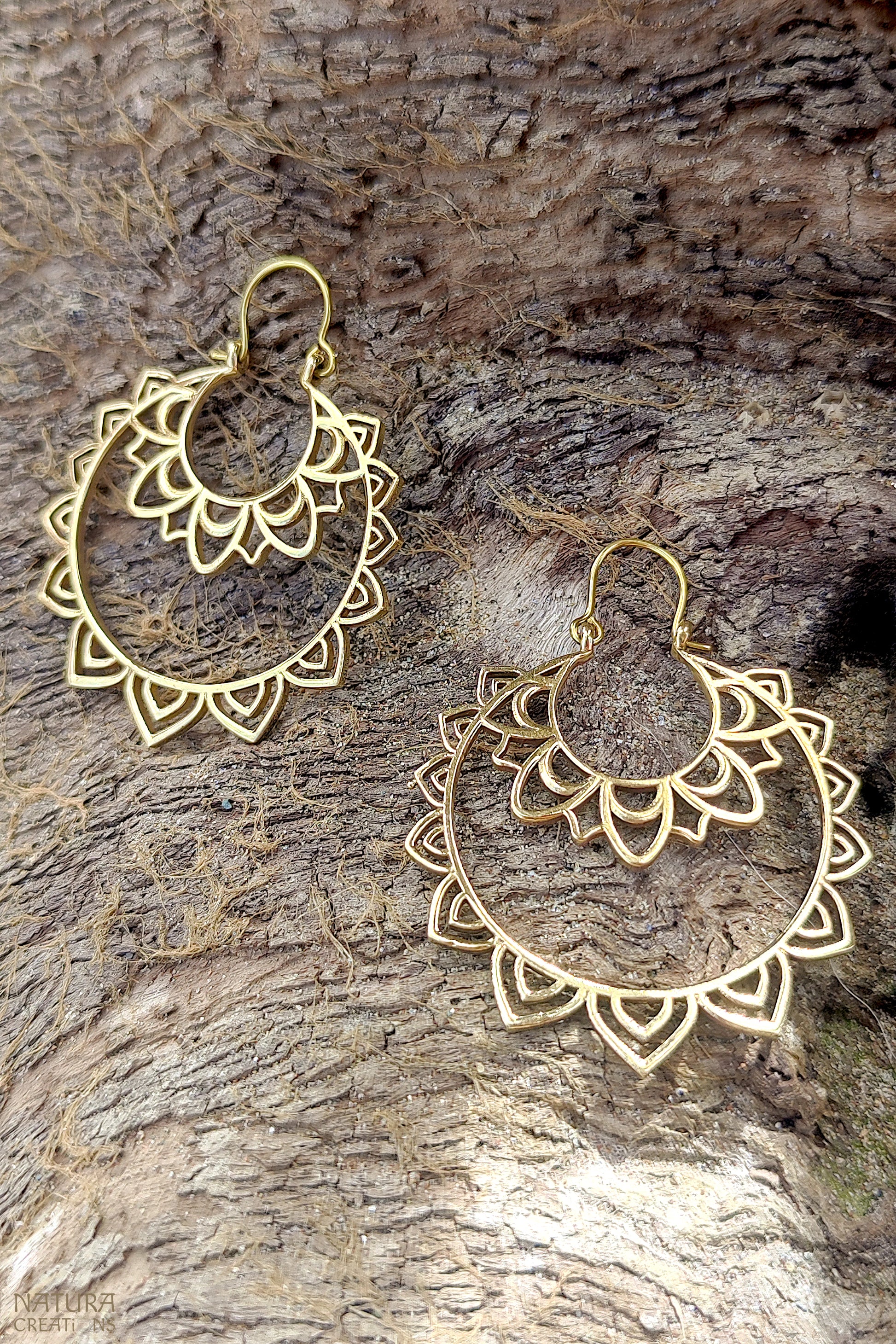 Nandana Earrings ⪼ Handmade Double Flower Hoop Brass Earrings