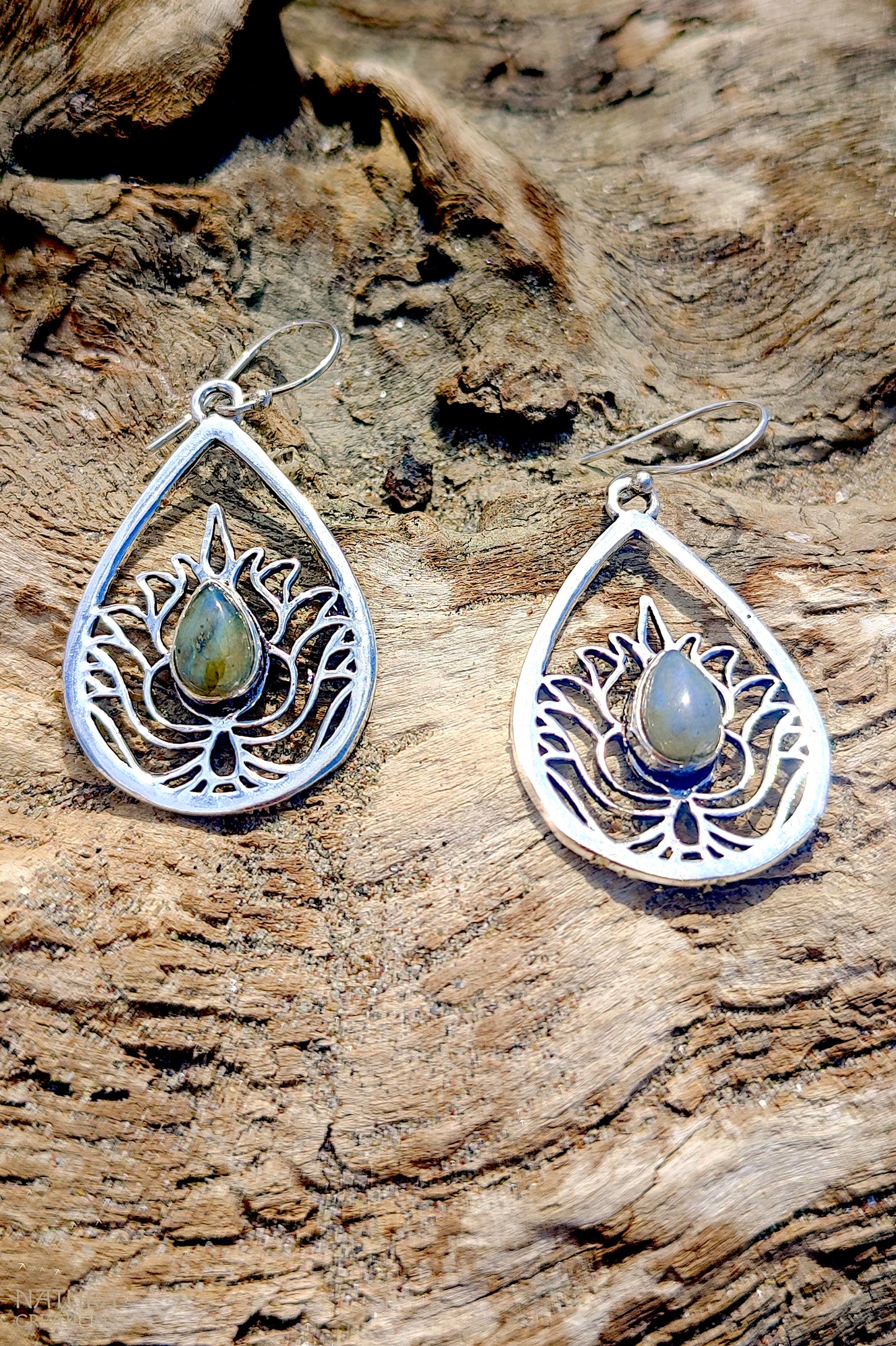 Lotus Drop Earrings with Center Stone