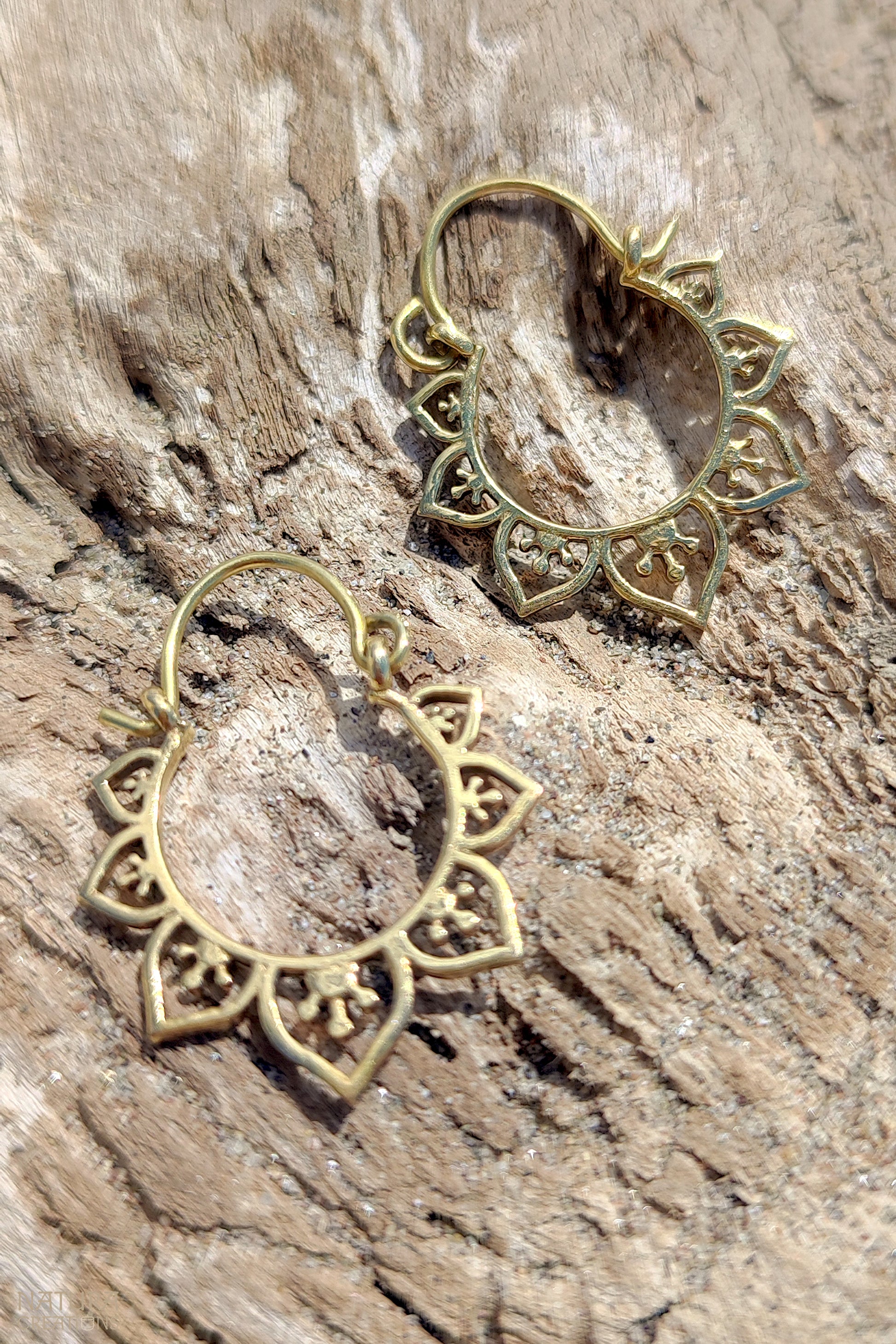 Small Flower Hoop Earrings ⪼ Handmade Brass Earrings