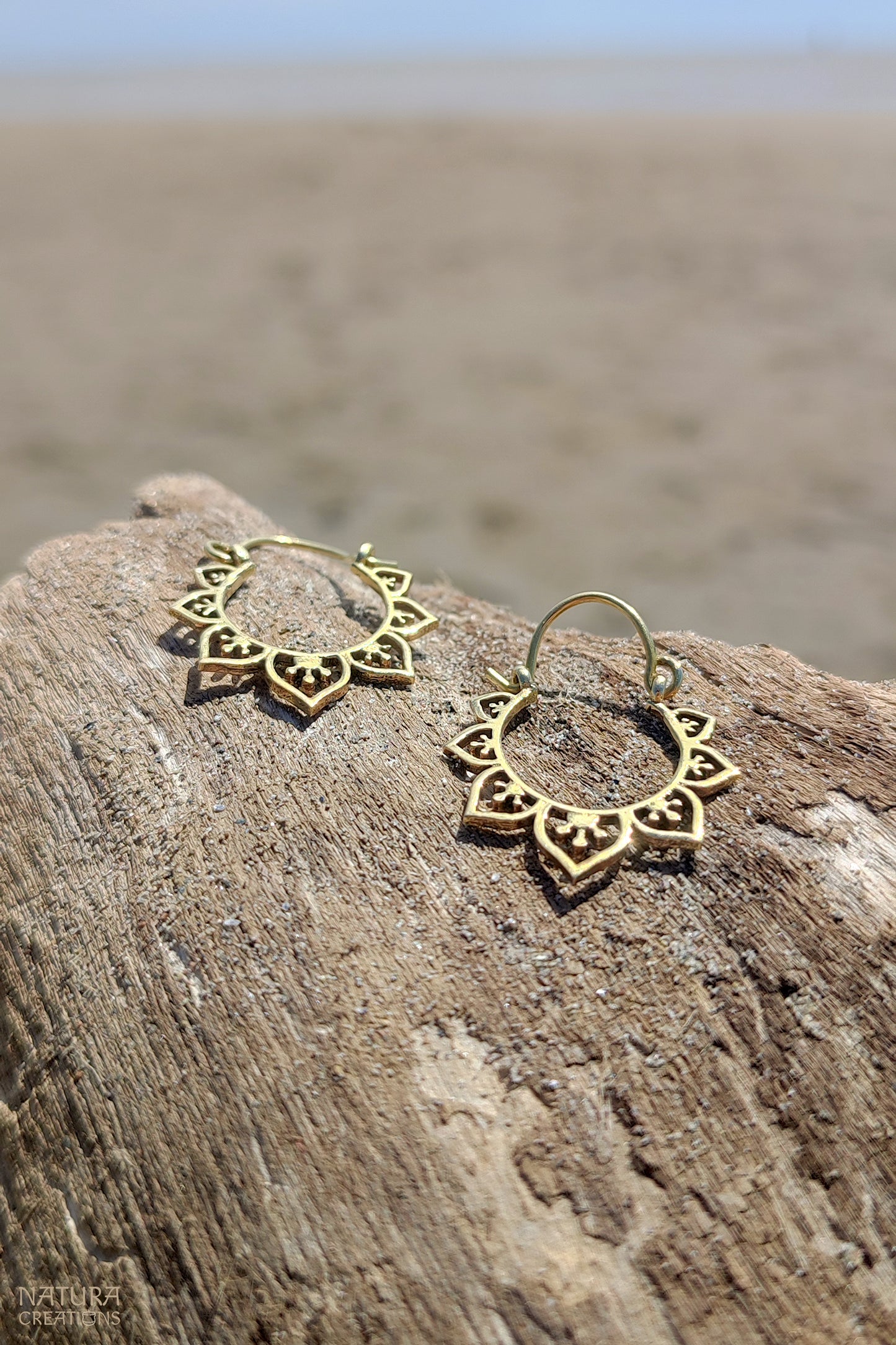 Small Flower Hoop Earrings ⪼ Handmade Brass Earrings