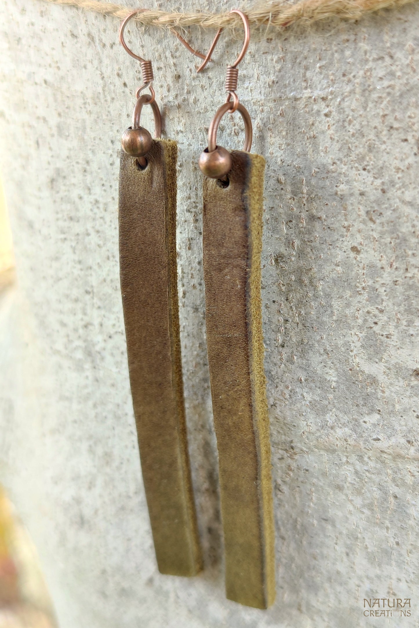 Long Handcrafted Leather Bar Earrings